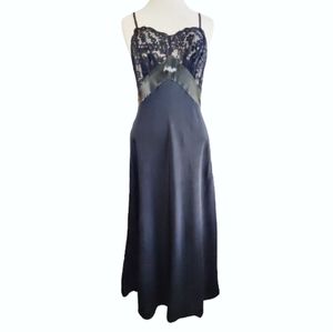 Vintage 1930's Glamourous Black Bias Cut Silk/Lace Slip-Dress  Bound Scallop Hem